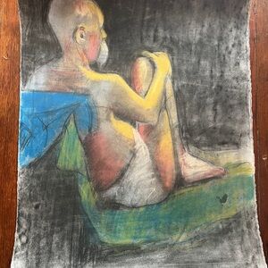 Figure Study Pastel Art Print in Multicolor Original Found Art!
